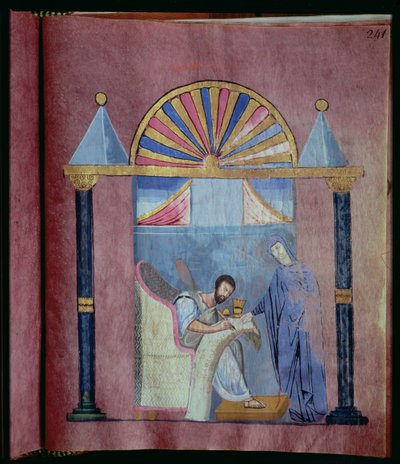 The Virgin Dictating the Gospel to St. Mark, from the Rossano Gospel by Byzantine School